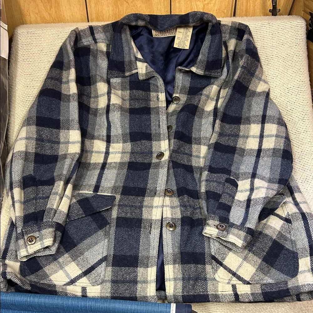 Navy Plaid Women's Pea Coat